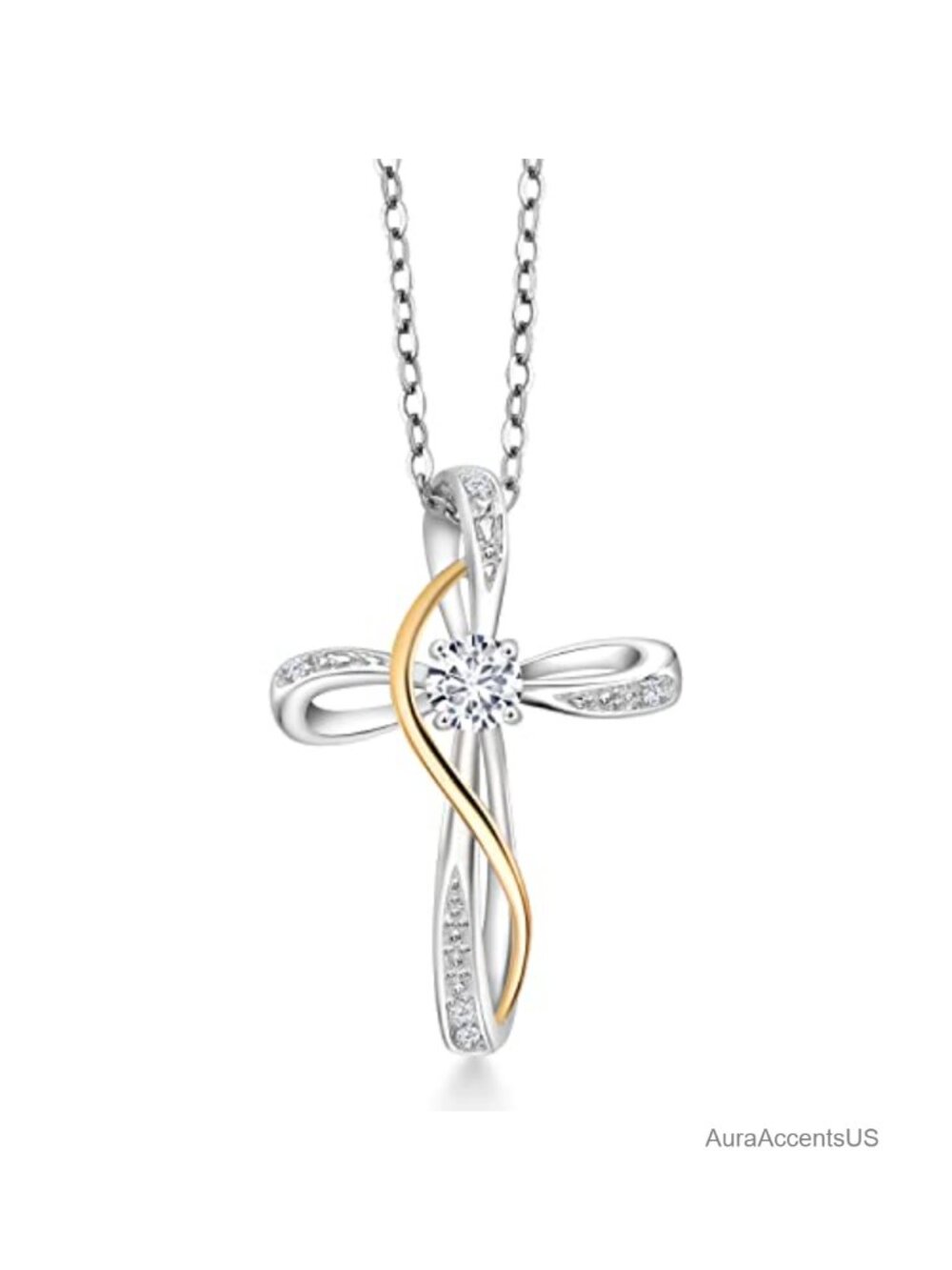 10K Yellow Gold Sterling Silver Infinity Cross Pendant Necklace Lab Grown